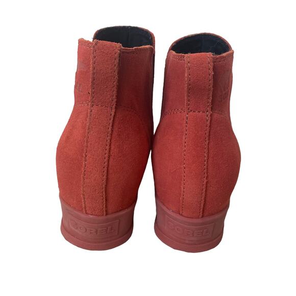 SOREL Waterproof Suede Leather Evie Pull On Wedge Ankle Bootie WARP RED 9.5 - Picture 6 of 9